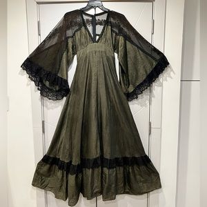 Gunne Sax by Jessica McClintock prairie dress goth olive black gown rare 13 VTG